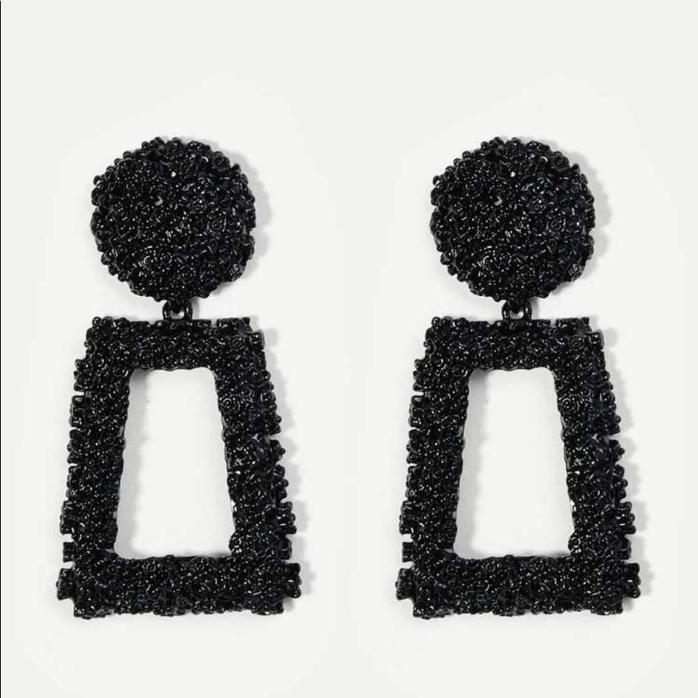 Open Rectangle Textured Drop Earrings